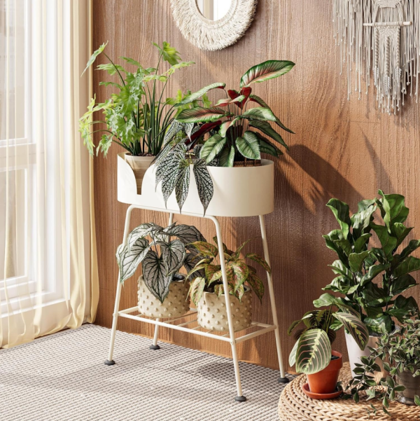 2-Tier White Metal Plant Stand