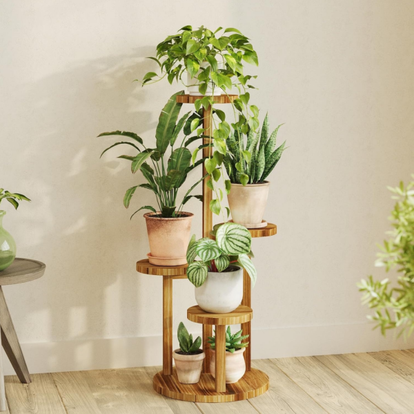 4-Tier Tall Wooden Corner Plant Stand