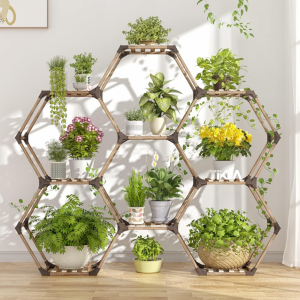 6-Tier 9-Pot Large Hexagonal Wooden Plant Stand