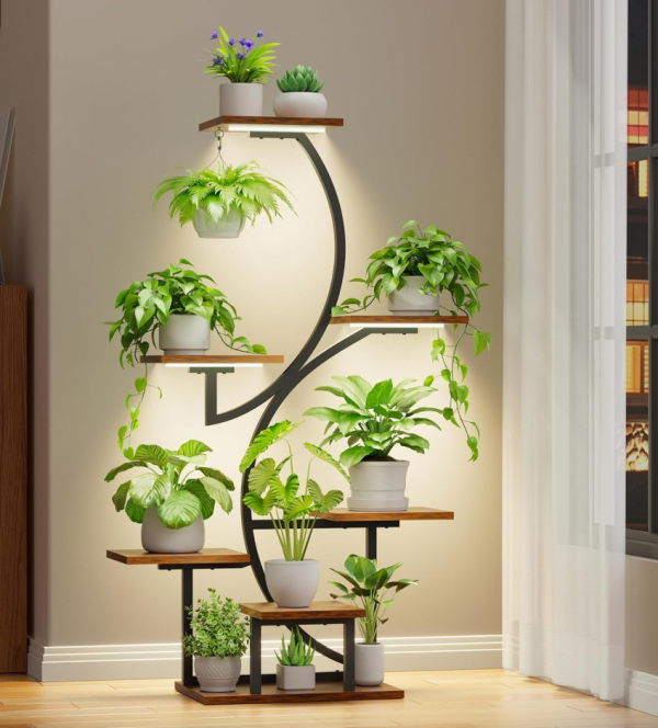 7-Tier S-Shaped Plant Stand with Supplemental Lighting
